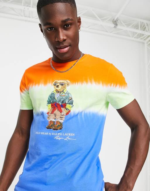 Polo Ralph Lauren outdoor bear print tie dye t shirt in blue multi ASOS