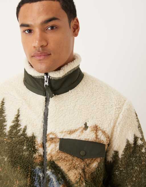 Polo Ralph Lauren outdoor scenic print borg full zip jacket in