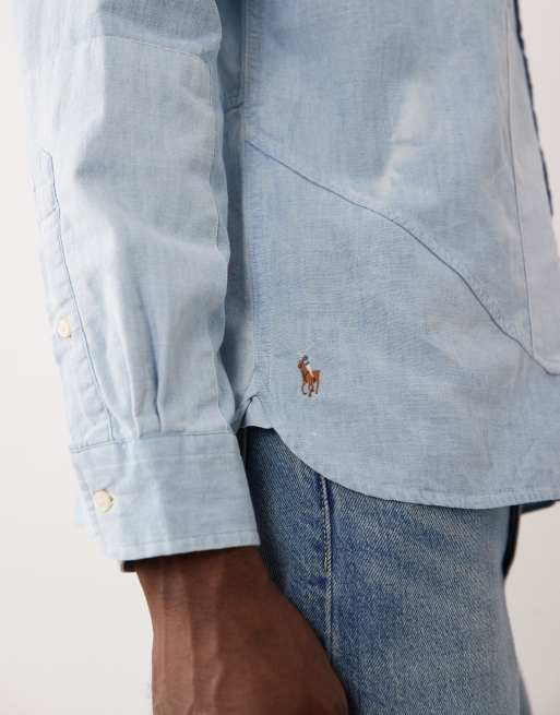 Polo Ralph Lauren - Overhemd met lange mouwen en patchwork in blauw, 4 van 5