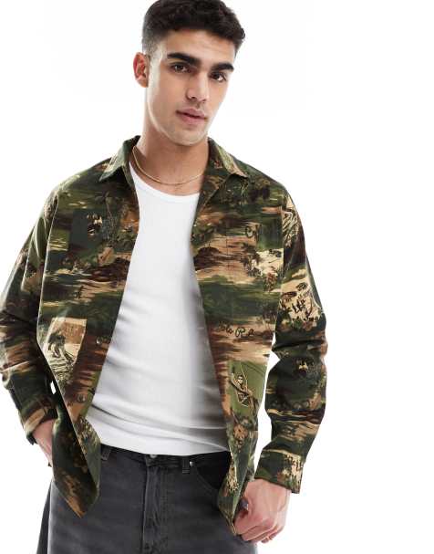 Polo Ralph Lauren - Overhemd van corduroy met klassiek oversized pasvorm en camouflage skiscène-print in multi - view 1
