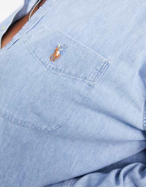 Polo Ralph Lauren – Oversize-Hemdkleid in Blau mit Logo, 4 von 4