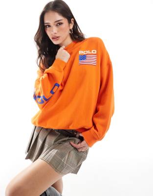 Polo Ralph Lauren - Oversize-Sweatshirt in Orange mit Flaggenprint