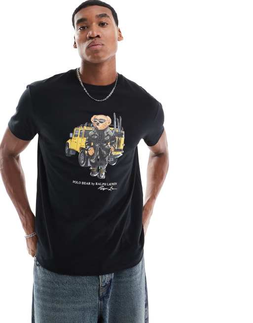 Polo Ralph Lauren – Oversize-T-Shirt in Schwarz mit Verteidiger-Bär-Print und klassischem Schnitt