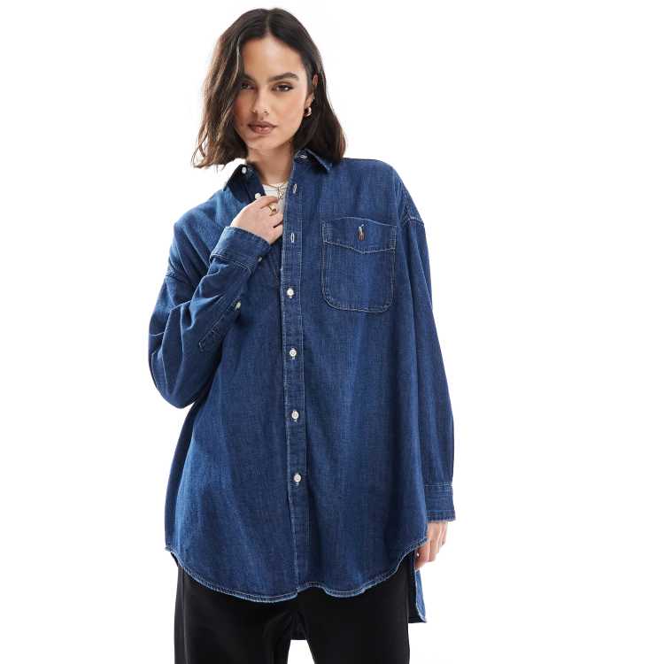 Polo Ralph Lauren oversized denim shirt in dark blue | ASOS