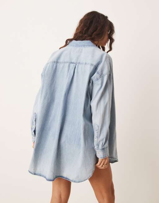 Polo Ralph Lauren oversized drop hem denim shirt in light blue ASOS