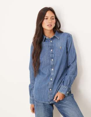 Polo Ralph Lauren oversized drop hem denim shirt in midwash blue - view 1