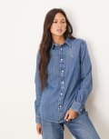 [Polo Ralph Lauren] Polo Ralph Lauren oversized drop hem denim shirt in midwash blue 10 Blue