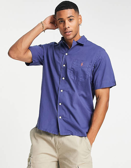 Polo Ralph Lauren oversized fit short sleeve shirt classic with pony logo in light navy | ASOS