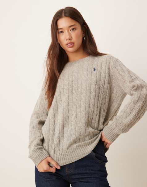 Polo Ralph Lauren oversized fit wool cable knit jumper in grey