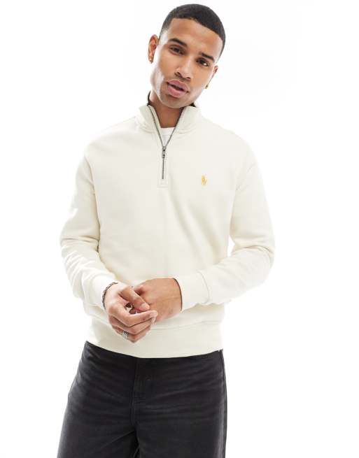 Polo Ralph Lauren - Oversized fleece sweatshirt met logo en korte rits in crème, 2 van 4