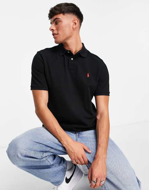 Polo Ralph Lauren - Oversized sort poloskjorte i piqué med ponylogo