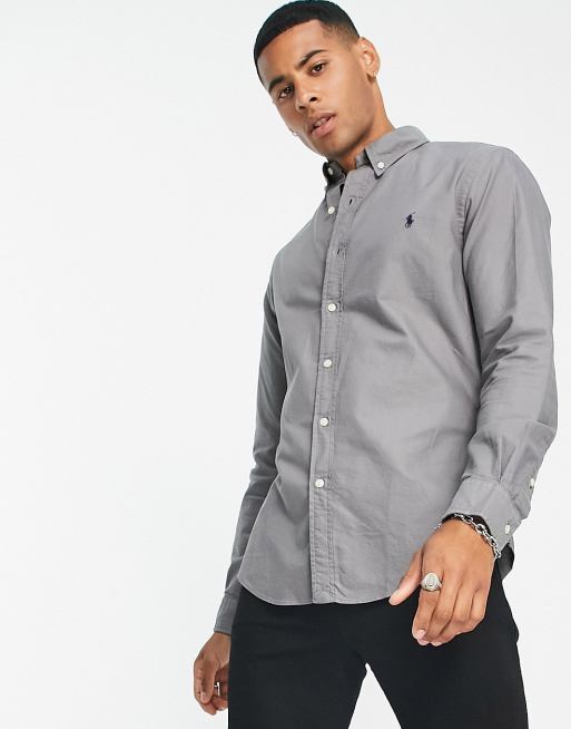 Polo Ralph Lauren – Oxford-Hemd in Perfect-Grau mit Stückfärbung, schmalem Schnitt und Polospieler-Logo