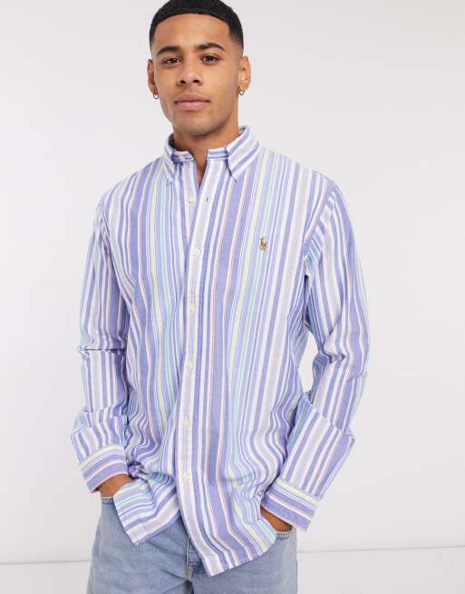 Polo Ralph Lauren - Oxford overhemd in standaard regular-fit met spelerlogo in meerdere kleuren, gevarieerde strepen en knopen in meerdere blauwtinten
