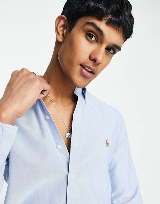 dealer Contractie bijstand Polo Ralph Lauren oxford shirt in slim fit blue | ASOS