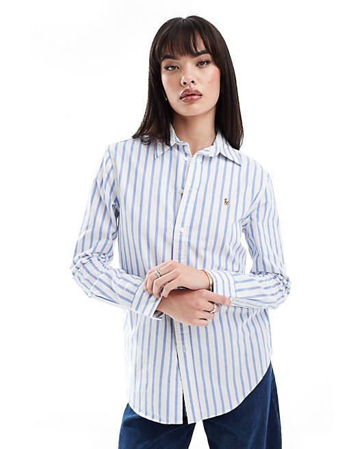 Polo Ralph Lauren Oxford shirt with logo in blue stripe | ASOS