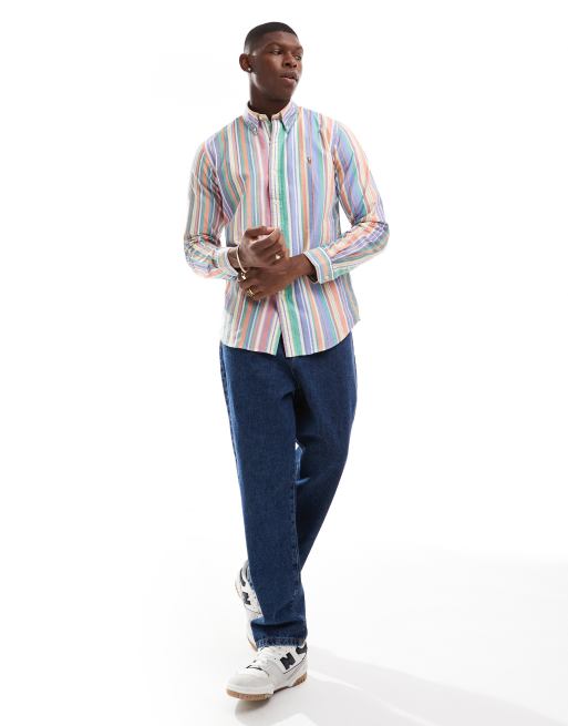 Polo Ralph Lauren - Oxford-skjorte med ikonlogo og striber i orange/grøn/multifarve