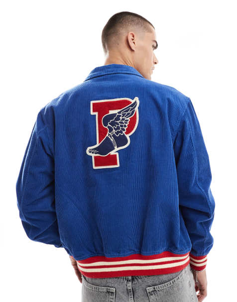 Polo Ralph Lauren – P-wing – Mellanblå collegejacka i manchester med påsydd P-logga med vinge baktill - view 1