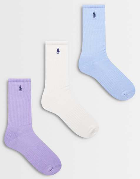 Polo Ralph Lauren - pack de 3 calcetines de caña media con logo crest de la cápsula Wimbledon en morado, azul y blanco - view 1