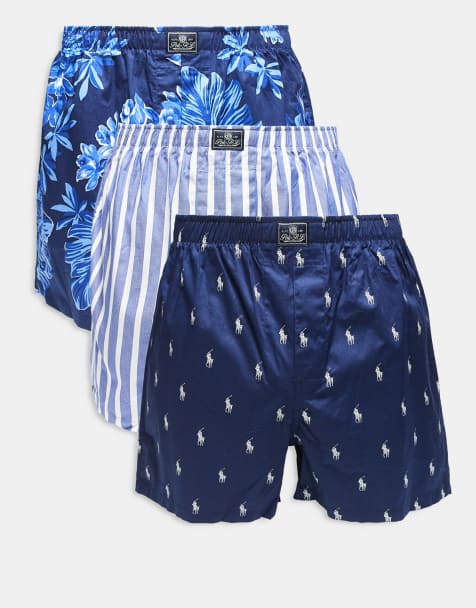 Polo Ralph Lauren - Pakke med 3 par boksershorts i blå med striber og print/marineblå med gennemgående ikonlogoer - view 1