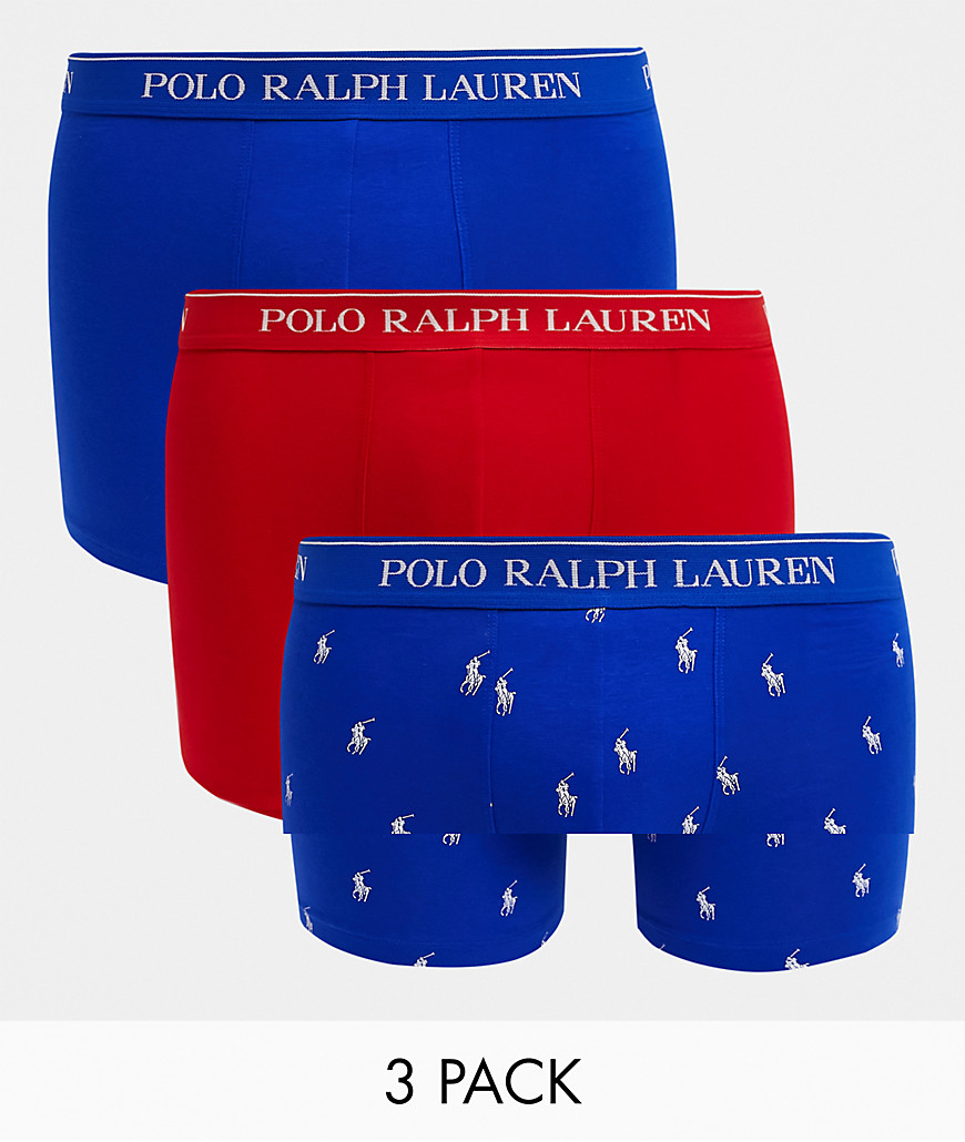Polo Ralph Lauren - Pakke med 3 par boksershorts i blå/rød/blå med heldækkende spillerlogo-Multifarvet