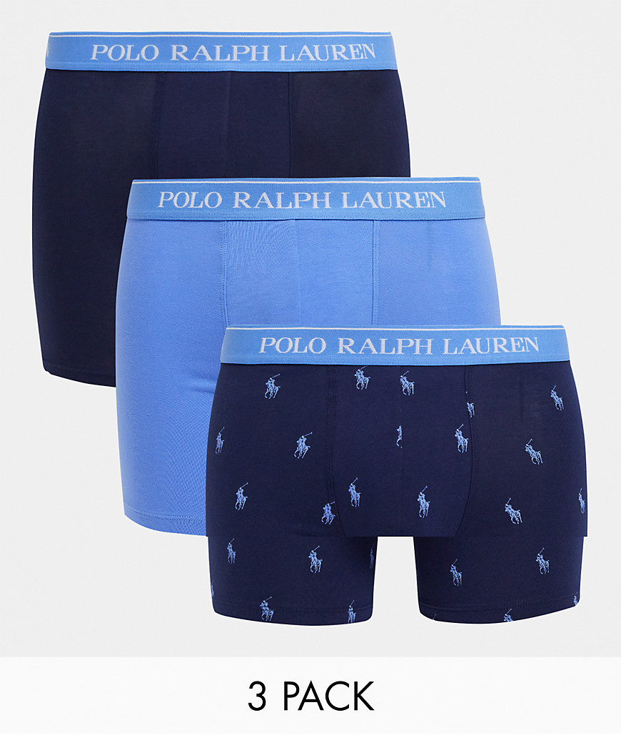 Polo Ralph Lauren - Pakke med 3 par boksershorts i marineblå/blå/gennemgående ponylogo