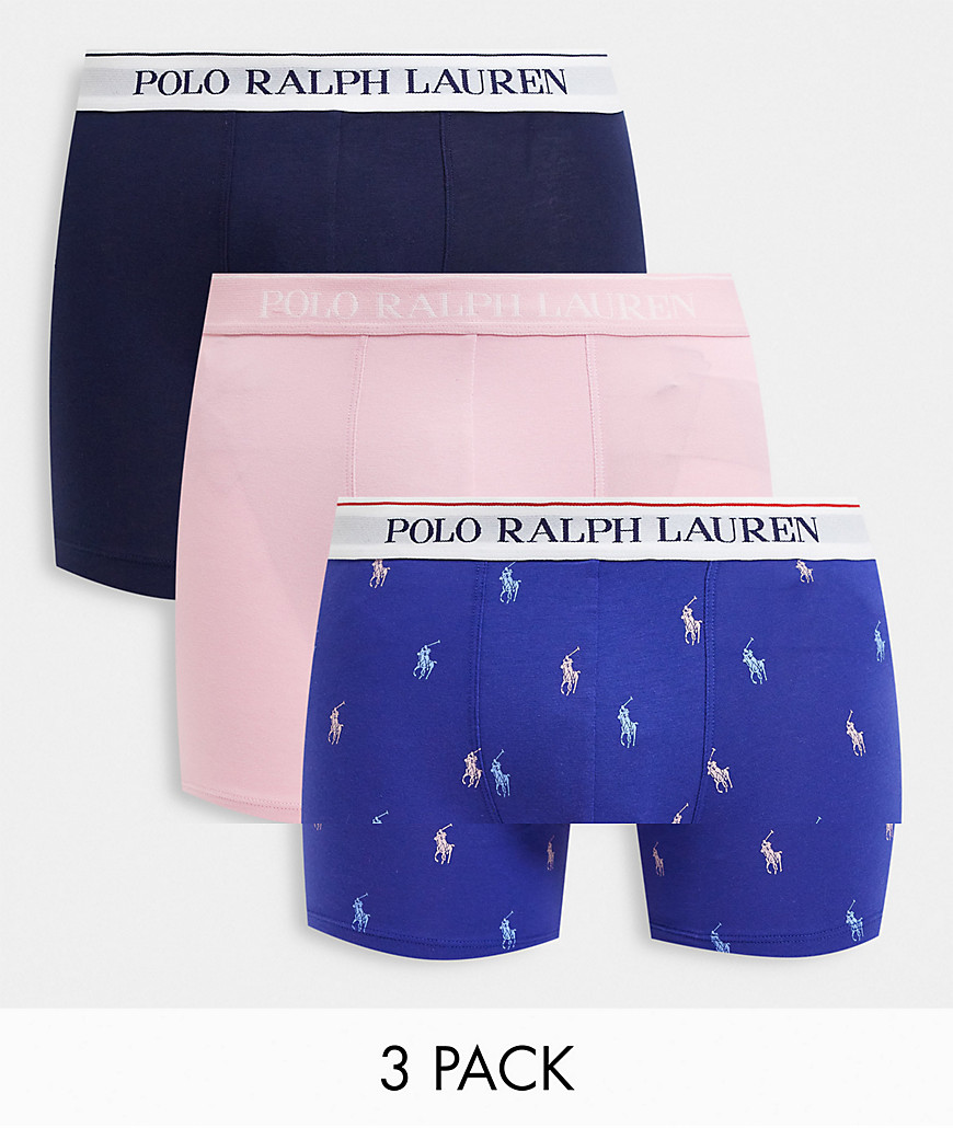 Polo Ralph Lauren - Pakke med 3 par boksershorts i marineblå/pink/blå med heldækkende ponylogo-Multifarvet
