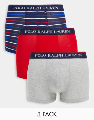 Polo Ralph Lauren - Pakke med 3 par boksershorts i rød/grå/striber-Multifarvet
