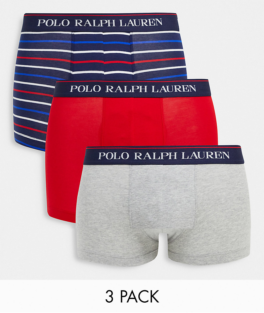 Polo Ralph Lauren - Pakke med 3 par boksershorts i rød/grå/striber-Multifarvet