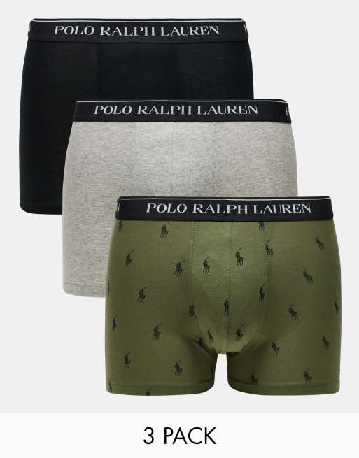 Polo Ralph Lauren - Pakke med 3 par boksershorts med logo-taljebånd i sort/kakigrøn/grå