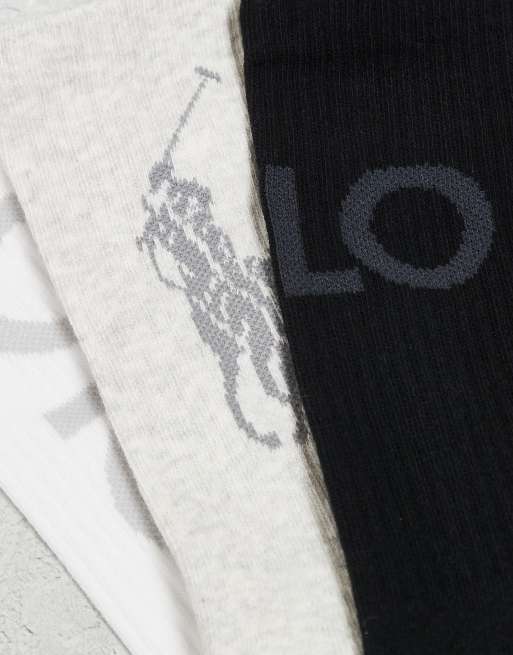 Polo Ralph Lauren - Pakke med 3 par hvide/grå/sorte sokker med logo, 3 af 3