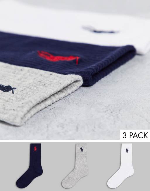 Polo Ralph Lauren - Pakke med 3 par sportssokker med ponylogo i grå/hvid/marineblå