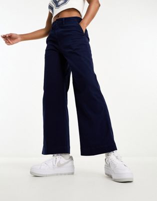 Polo Ralph Lauren cropped wide leg flat front chinos in navy - ASOS Price Checker