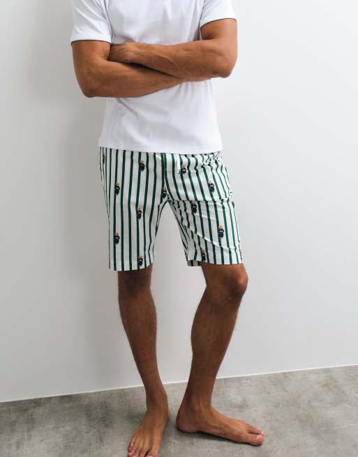Polo Ralph Lauren pantaloncini da pigiama con logo allover verde e bianco, 3 di 5