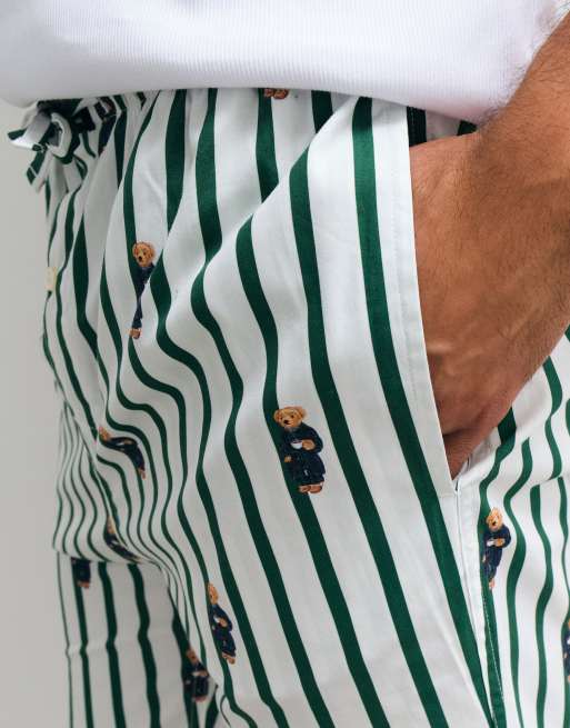 Polo Ralph Lauren pantaloncini da pigiama con logo allover verde e bianco, 4 di 5