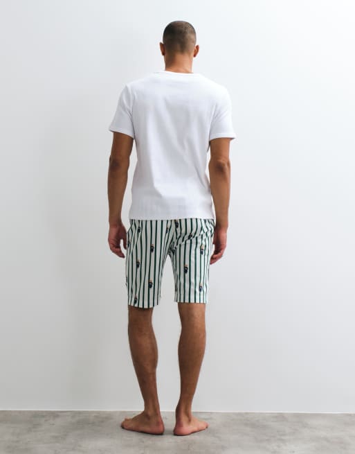 Polo Ralph Lauren pantaloncini da pigiama con logo allover verde e bianco, 5 di 5