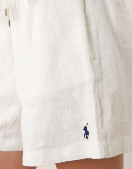 Polo Ralph Lauren - Pantalones cortos blancos con cordón ajustable de tejido liso, 4 de 5