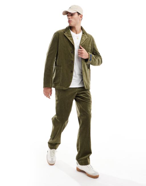 Polo Ralph Lauren - Pantaloni sartoriali in tessuto a coste color verde oliva in coordinato