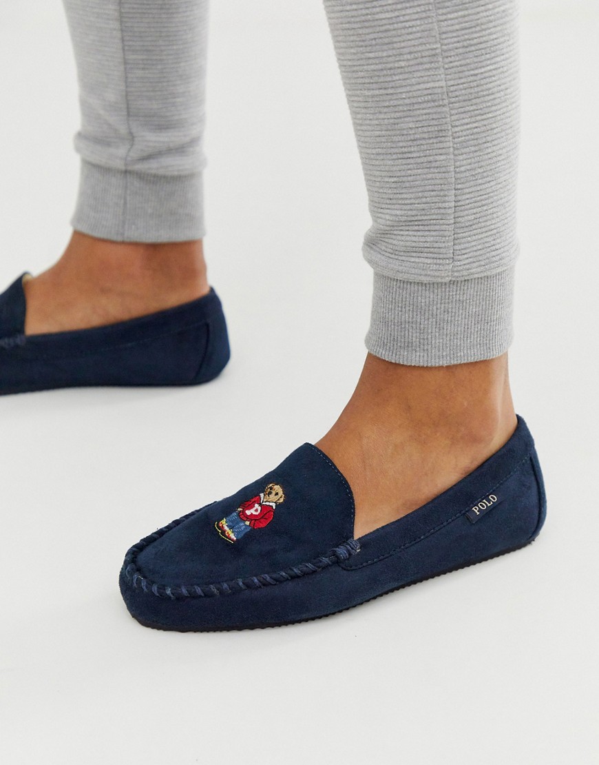 Polo Ralph Lauren - Pantofole con orso con felpa con cappuccio blu navy