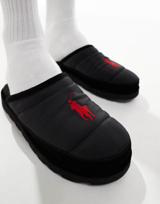 Polo Ralph Lauren - Pantofole imbottite nere con logo, 3 di 4