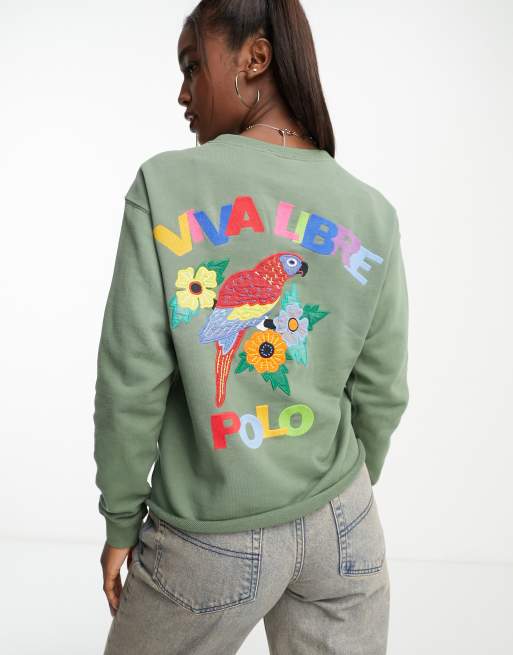 Polo Ralph Lauren parrot logo back embroidered sweatshirt boxy fit in green  | ASOS