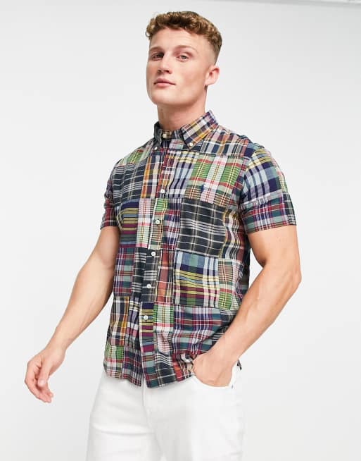 Polo Ralph Lauren patchwork madras check player logo shirt button down  custom regular fit in multi | ASOS