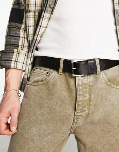 Polo Ralph Lauren pebbled leather belt in black with pony logo - view 1