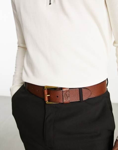 Polo Ralph Lauren pebbled leather belt in tan with pony logo - view 1