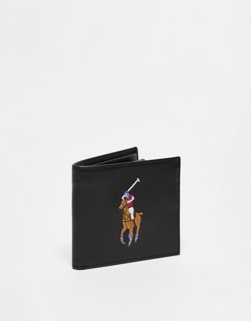 Polo Ralph Lauren pebbled leather bifold wallet in black with large pony  logo | ASOS