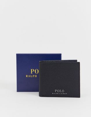 polo ralph lauren pebble leather wallet black