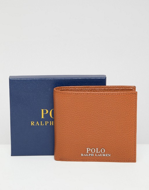 Polo Ralph Lauren pebbled leather billfold wallet with coin pocket in tan | ASOS