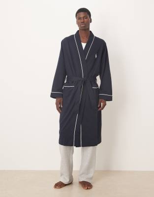 Polo Ralph Lauren - Peignoir confort en jersey bouclé sur l'envers avec passepoil et logo emblématique - Bleu marine