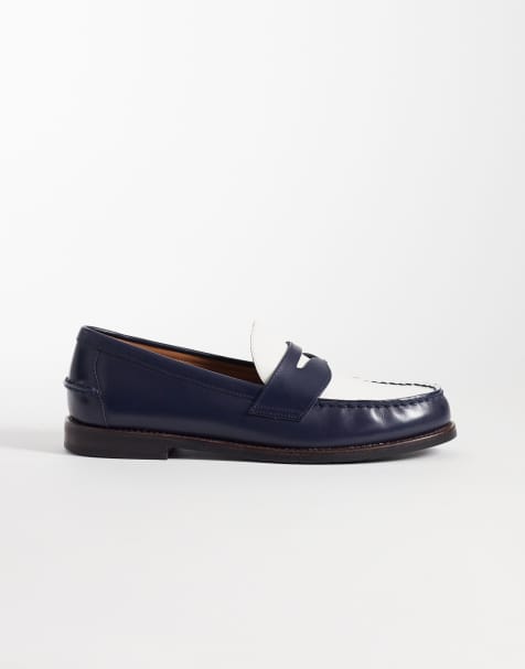 Polo Ralph Lauren – Penny-Loafer aus Leder in Marineblau und Weiß - view 1