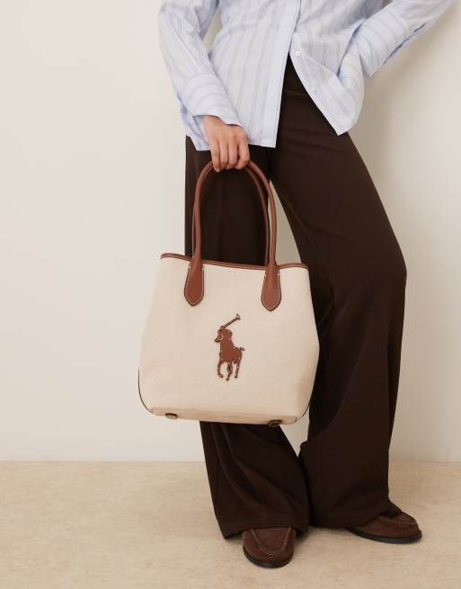 Polo Ralph Lauren - Petit cabas en cuir et toile à logo - Beige, 2 de 4