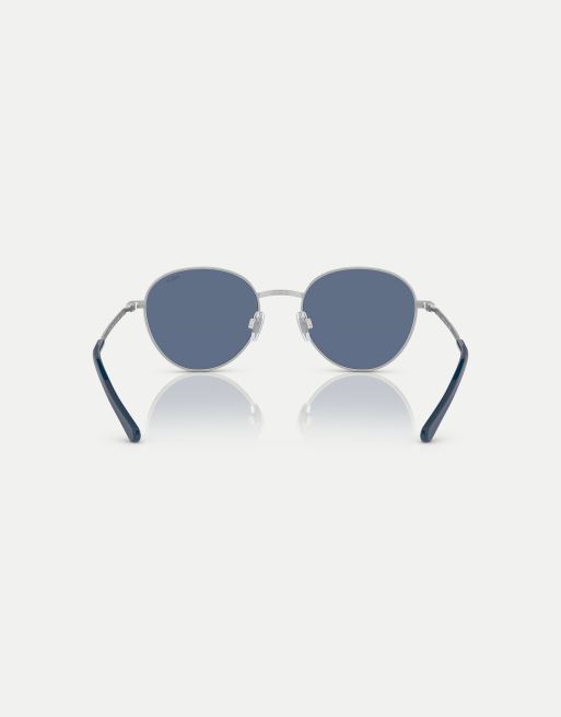 Polo Ralph Lauren Ph3144 round sunglasses with blue lens in semi-shiny silver, 2 of 4